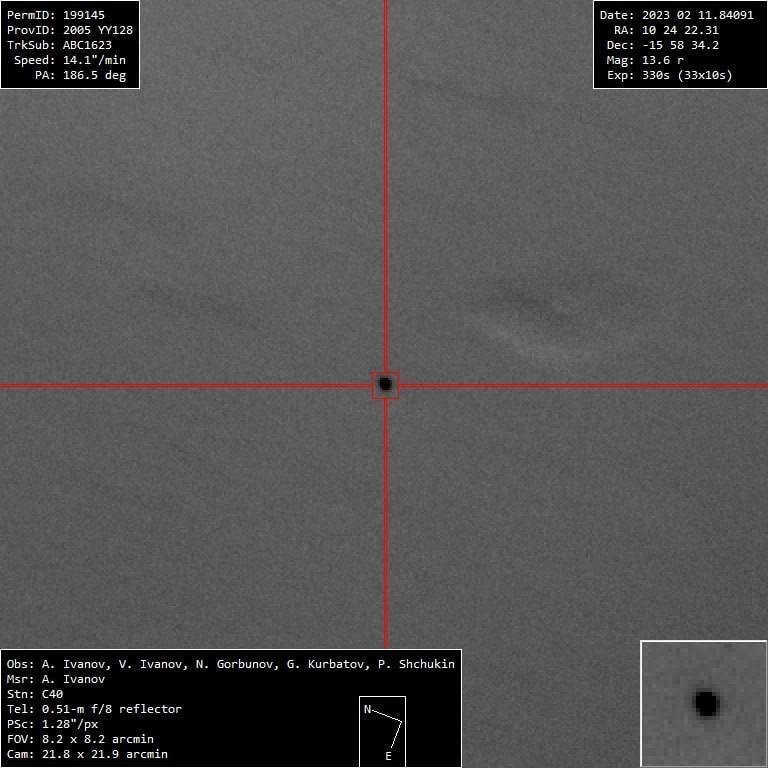 Так астероид 2005 YY128 выглядел на момент 11.02.2023. Фото: Telegram-канал KIAM & ISON