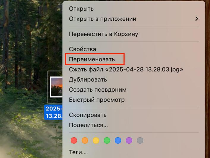 Окно контекстного меню на macOS Окно контекстного меню на macOS