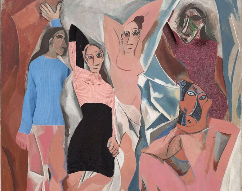 Пабло Пикассо «Авиньонские девицы», свитеры слева направо: United Arrows; Cop.Copine; A.F.Vandevorst.