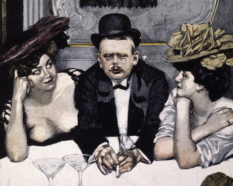 Prostitutes in a Berlin brothel, German engraving, 1908 / rexfeatures.com