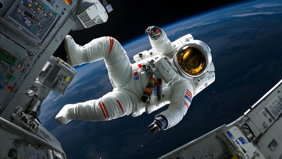 Космонавт на орбите ощущает невесомость