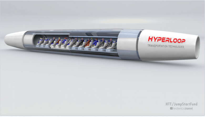 Предполагаемый дизайн капсулы Hyperloop, разрабатываемой Hyperloop Transportation Technologies / HTT.