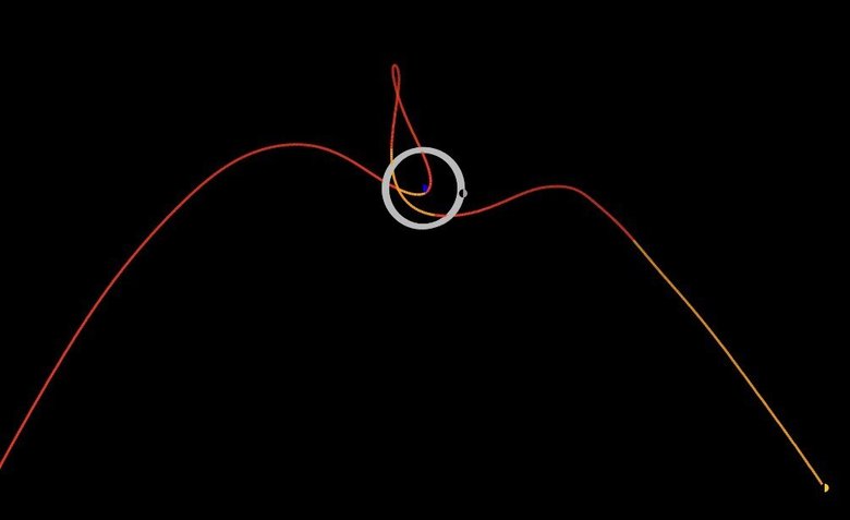 Траектория необычного объекта выделена разноцветной линией. Фото: Tony873004 / wikipedia.org CC BY-SA 4.0