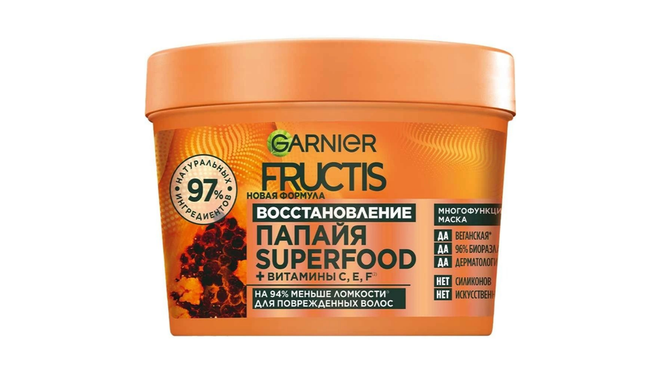 Маска для волос фирмы Garnier Fructis серия Superfood «Папайя» 3-в-1 Маска для волос фирмы Garnier Fructis серия Superfood «Папайя» 3-в-1