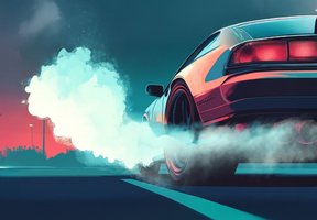Белый дым идет из выхлопной трубы автомобиля