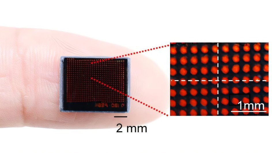 Высокоскоростная, высокочувствительная биомиметическая камера, упакованная в датчик изображения: помещается на пальце, толщина менее 1 мм.