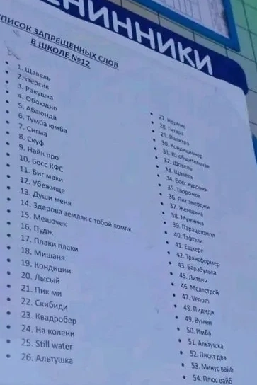 Список слов, размещенный на доске Список слов, размещенный на доске