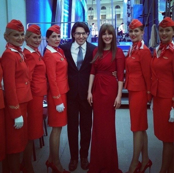Мария Кожевникова и Андрей Малахов на недавнем мероприятии авиакомпании «Аэрофлот»
