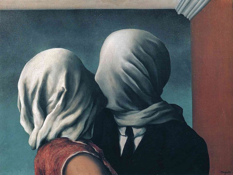 Картина Рене Магритта «Влюбленные». Фото: Sartle