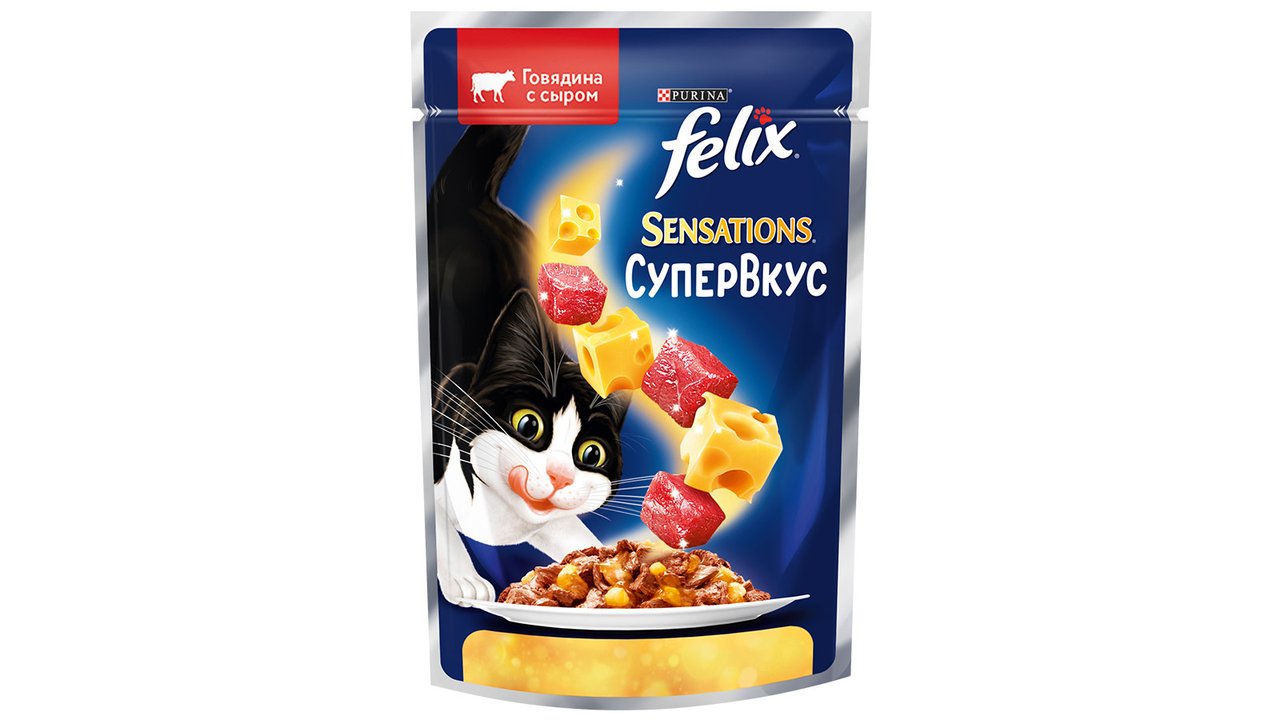 Влажный корм Felix® Sensations Супервкус для кошек, со вкусом говядины и сыра, в желе 75 г