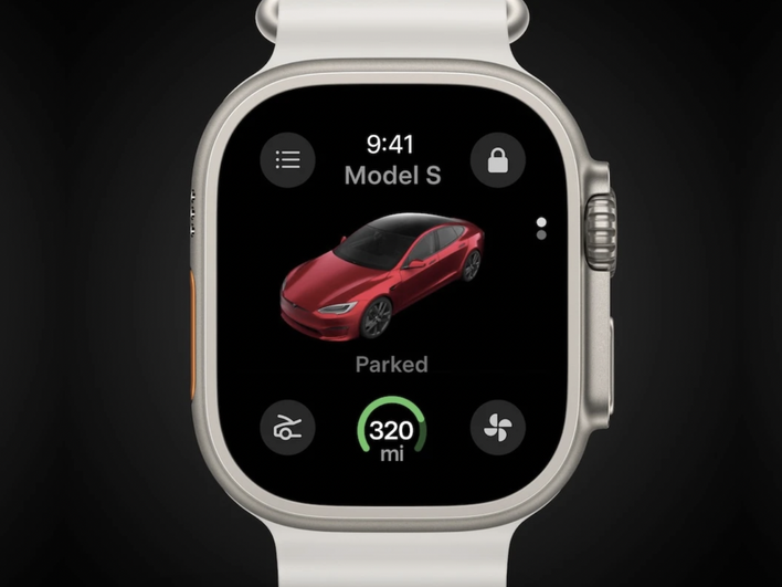 Интерфейс приложения Tesla на Apple Watch