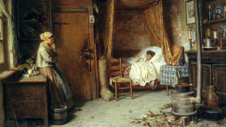 Карл Гун — Больное дитя [1869 | Холст, масло | 39×49]