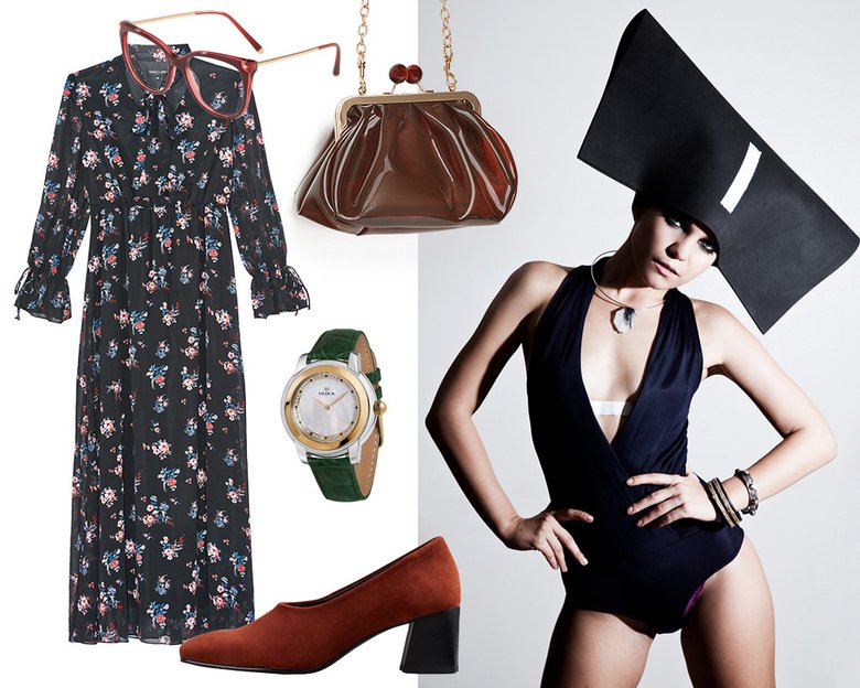 Очки Dolce&Gabbana; платье Mohito; сумка Zara; часы НИКА; туфли Vagabond