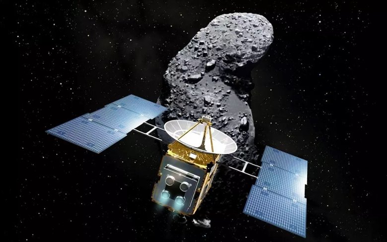 «Хаябуса-2» и астероид Рюгу. Фото: JAXA, ISAS