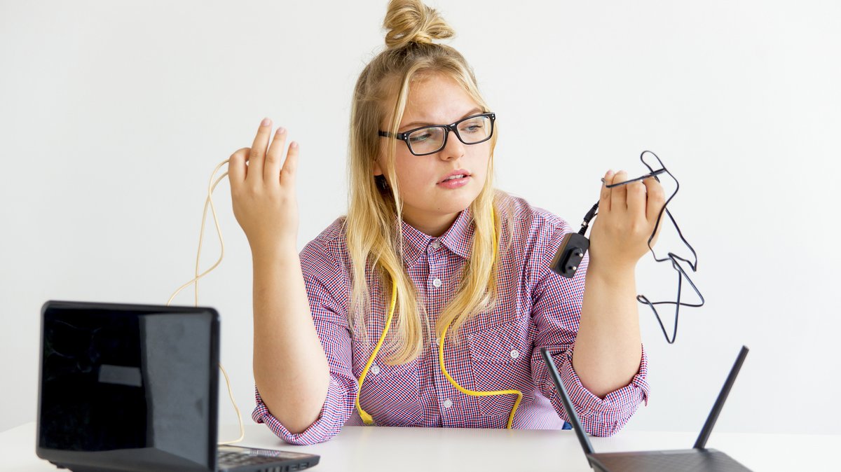 Girl fixing.