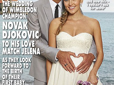 Slide image for gallery: 4134 | На днях женился и теннисист Новак Джокович — для обложки спортсмен даже сложил руки сердечком на животе своей беременной жены