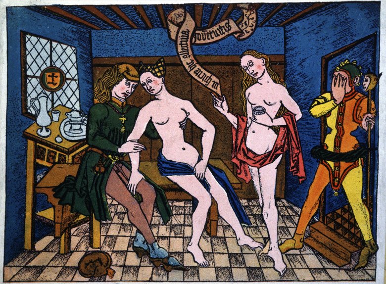 «Мужчины с проститутками». Гравюра на дереве, Германия, XV в. н. э.