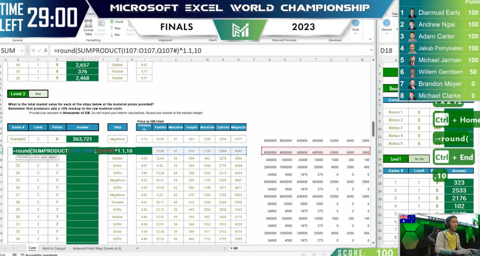 Кадр из трансляции с ЧМ-2023 по Excel