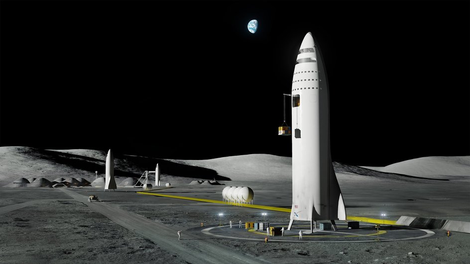 художественное изображение Starship на Луне художественное изображение Starship на Луне