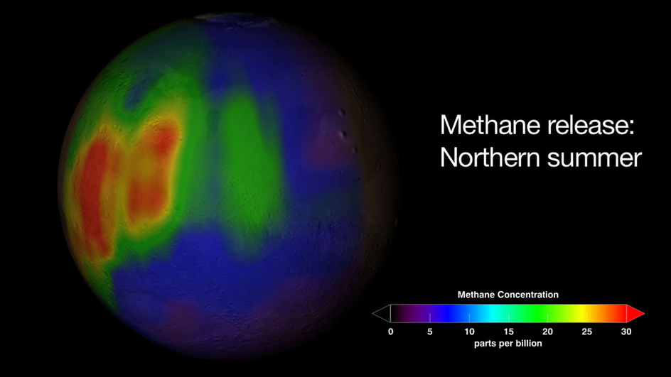 Концентрация метана на Марсе в летний сезон Северного полушария