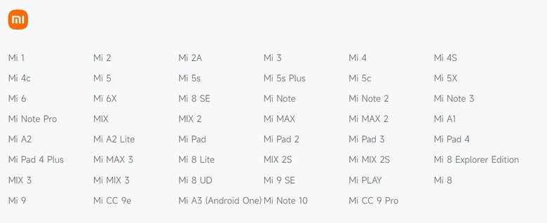 Все эти устройства Xiaomi больше не получают обновления. Фото: trust.mi.com