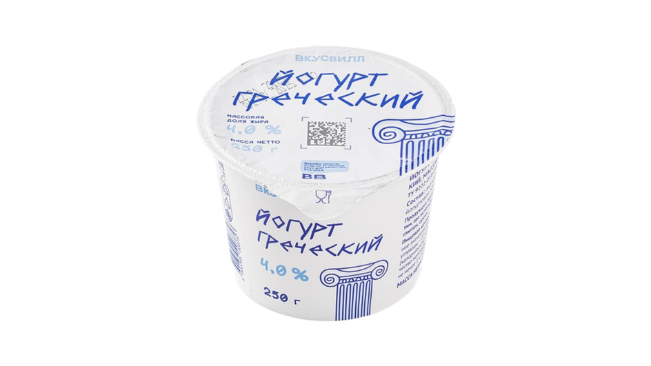 Йогурт греческий фирмы «ВкусВилл» серия 4% Йогурт греческий фирмы «ВкусВилл» серия 4%