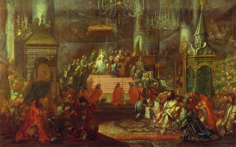Картина «Коронация императрицы Екатерины II в Успенском соборе Кремля» Россия, вторая половина XVIII в. 