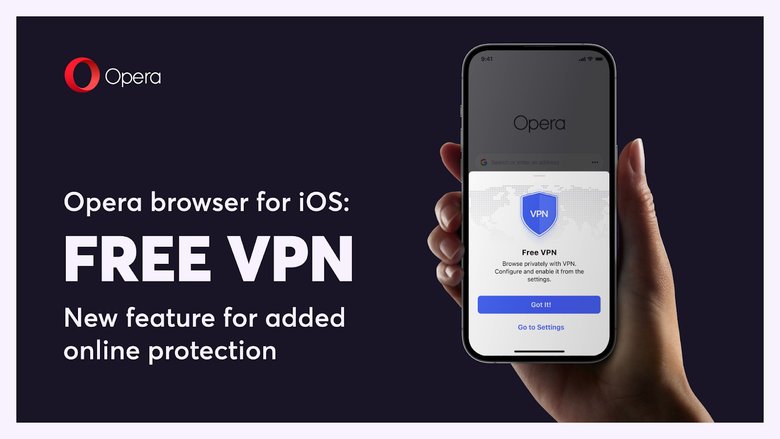 Промоизображение обновления, привносящего VPN в iOS-приложение Opera. Фото: Opera