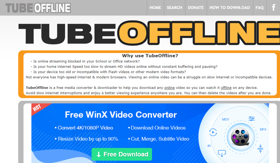 Скриншот онлайн-сервиса для скачивания видео TubeOffline