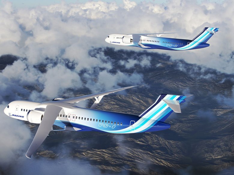 Художественная концепция самолета с новой трансзвуковой конфигурации крыла с ферменными связями. Фото: Boeing