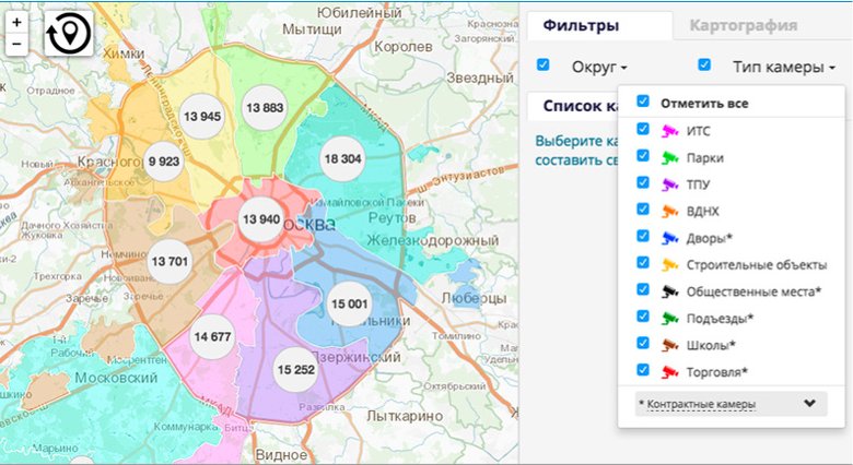 Система видеонаблюдения охватила все округа Москвы. Картинка: Департамент информационных технологий.