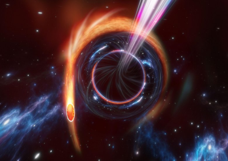 Иллюстрация того, как происходило поглощение звезды черной дырой. Фото: Swinburne University of Technology