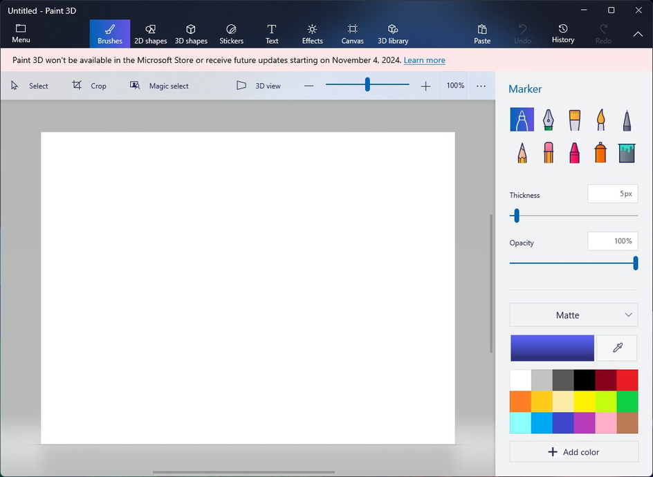 Уведомление о том, что проект Paint 3D будет закрыт