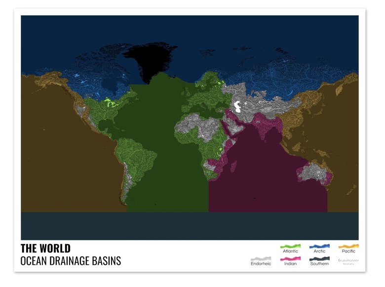 Карта рек мира и океанов, в которые они впадают. Фото: Grasshopper Geography