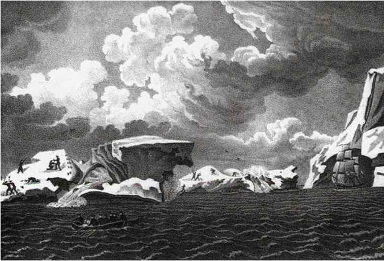 Плавающие ледяные горы. Рисунок П. Михайлова