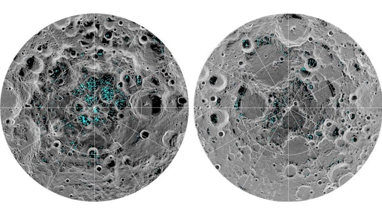 Карта глубинного льда, который прячется под поверхностью Луны. Фото: NASA