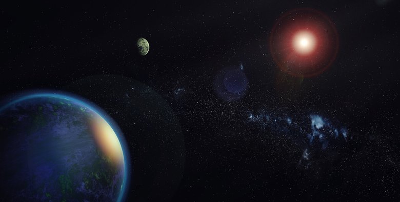 Представление художника о двух планетах с массой Земли, вращающихся вокруг звезды GJ 1002. Фото: Alejandro Suárez Mascareño and Inés Bonet (IAC)